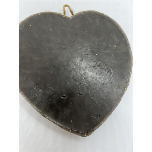 Vintage Blackened Beeswax Heart 19th Century Courting Man & Woman Roses Shell - Picture 8 of 9